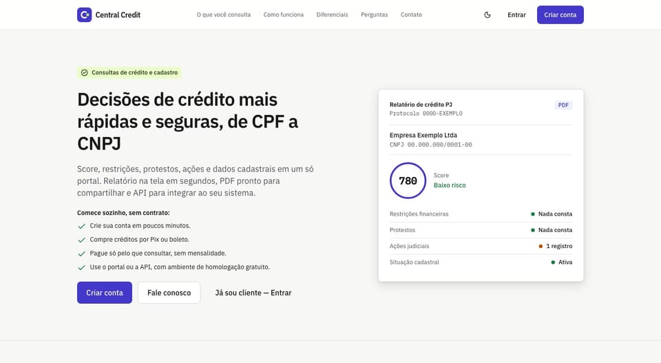 The Central Credit home page